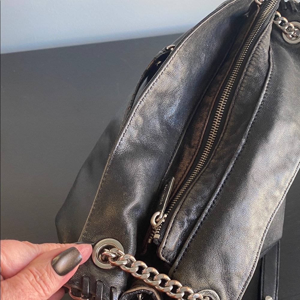 RARE Michael Michael Kors Black Leather Bag with Chain Detail - Picture 11 of 13